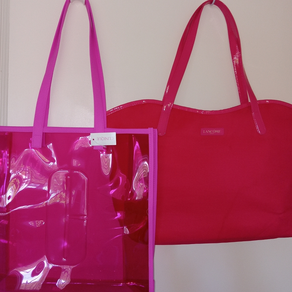 Two Pink Tote Bags, Clinique And Lancome